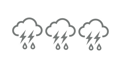 Obraz premium Storm cloud weather vector illustration featuring repeating lightning bolts and raindrops in flat minimalist gray design
