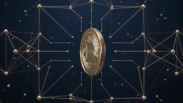 3D Bitcoin Crypto Coin Animation Digital Currency Blockchain Network Futuristic Technology