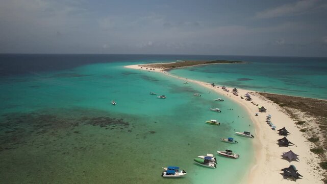 Aerial view of Los Roques archipelago in Gran Roque, Venezuela.