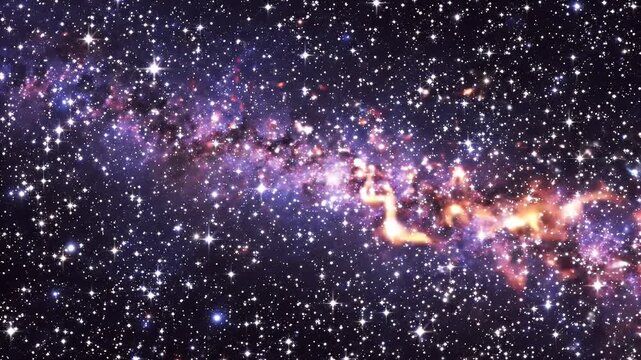 Cosmic Phenomenon Starry Nebula - A vibrant cosmic nebula with fiery orange and purple hues streaks across a dark sky filled with countless twinkling stars.