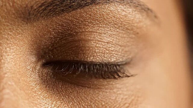 Macro Close-up of Closed Eyelid and Eyelashes - Extreme close-up of a person's closed eyelid and eyelashes, highlighting the texture of the skin.