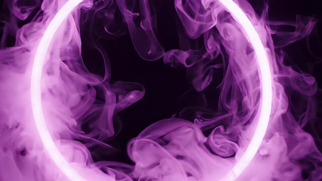 Neon Ring Cosmic Smoke - A vibrant purple smoke fills the screen, swirling around a glowing white neon ring on a dark background. This abstract imagery evokes a sense of mystery and cosmic wonder.