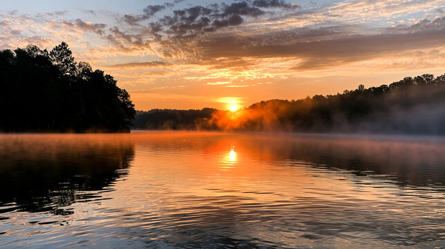 beautiful sunrise at the lake