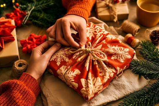 sustainable christmas with diy paper decorations, reusable wrapping cloth, eco gifts, festive green lifestyle 