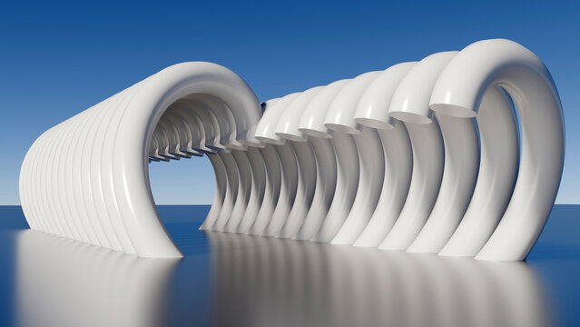 Futuristic white curved architectural tunnel rendering, ideal background for modern tech designs and abstract banner headers