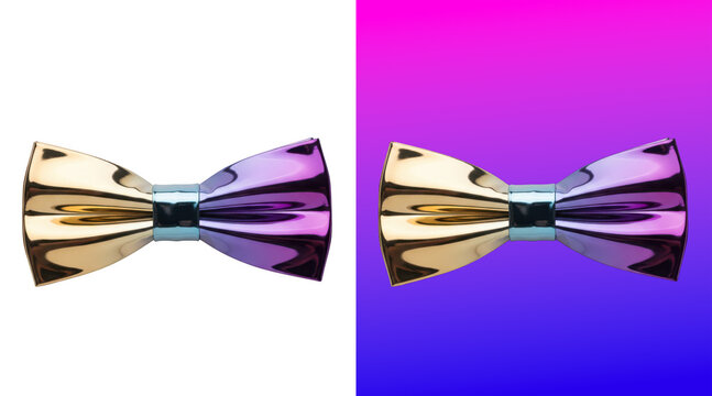 Futuristic metallic bow tie design on gradient background