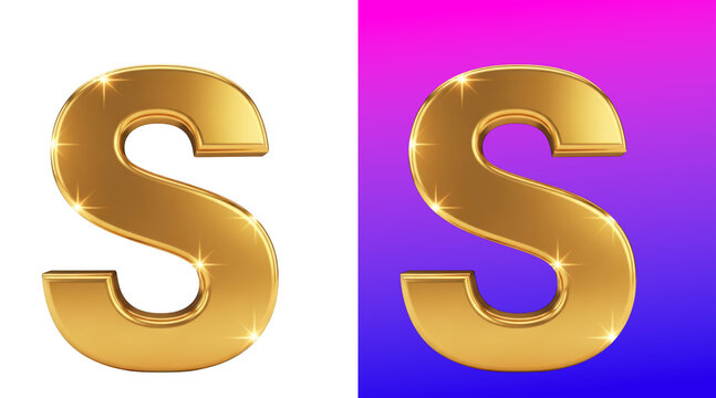Glossy golden metallic letter S graphic design
