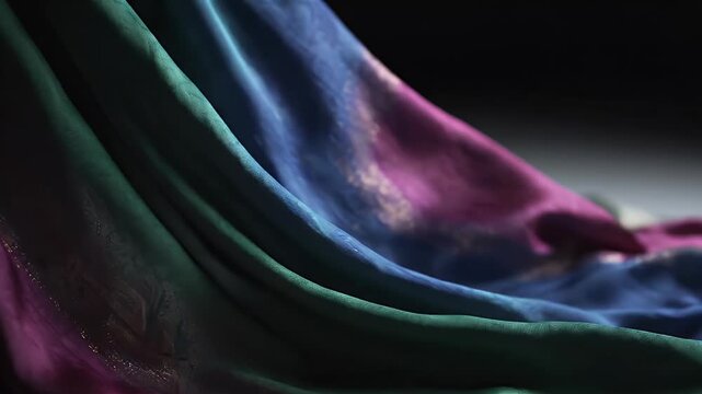 Abstract Flowing Fabric With Iridescent Colors - A close-up, abstract view of iridescent fabric with flowing folds.