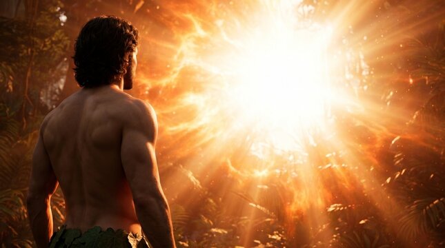 Adam facing God after sinning