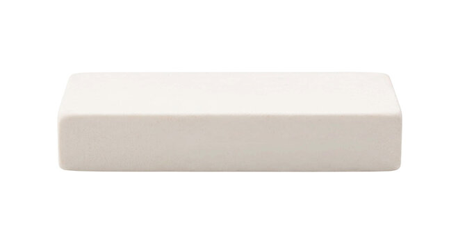 A simple white rectangular eraser isolated on a clean white background