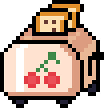 Cute Cherry Toaster Pixel Art, Kitchen Appliance and Breakfast Illustration
