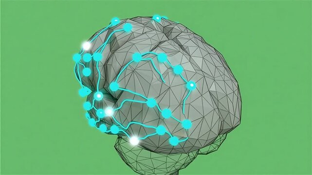 Digital Wireframe Brain 3D Vector AI Loop on Chroma Key Green Screen 5 Seconds Video