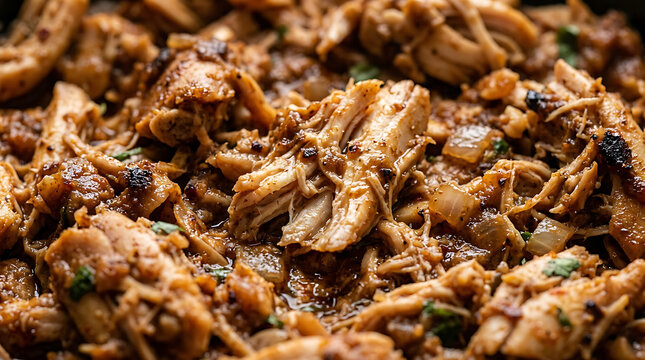Shredded Chicken Filling Close-up, Savory Meat, Culinary Background