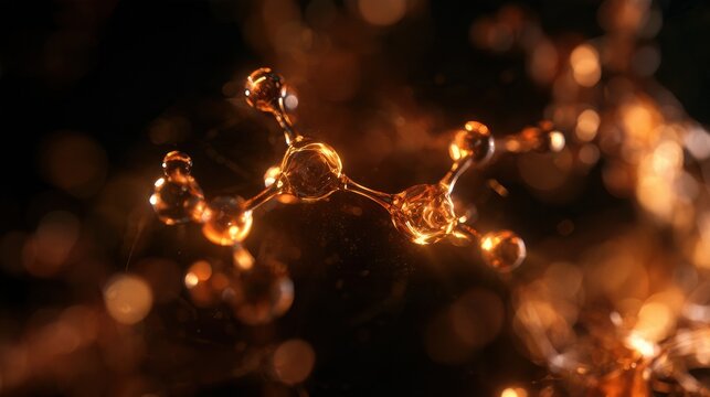 Title NAD molecule glowing with amber energy in dark cellular environment showcasing depletion contrast Description NAD