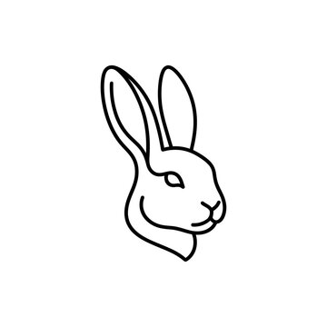 Minimalist rabbit head line art icon, elegant bunny outline profile vector illustration