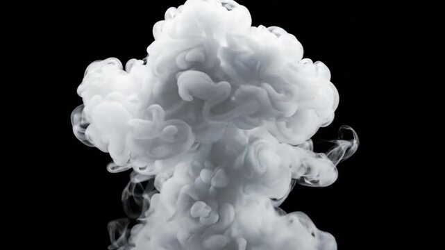 White smoke cloud puff rising against a dark black background