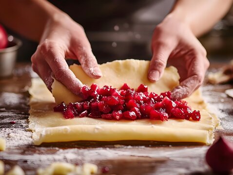Pastry Dough Folding with Fruit Filling Process for Blog Post