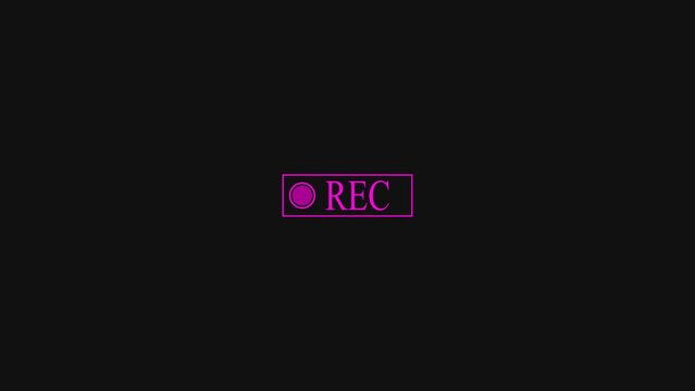Digital video recording rec icon with a glitch effect on a dark grey background showing the status of a camera capturing footage for broadcast media production and live streaming content