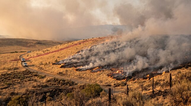 Controlled crop burning in a harvested agricultural field with smoke rising into the air.