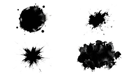 Fototapeta premium Four Black Ink Splatter Abstract Shapes Isolated.
