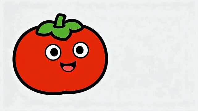 Cartoon red tomato with green stem big eyes and open mouth on white background