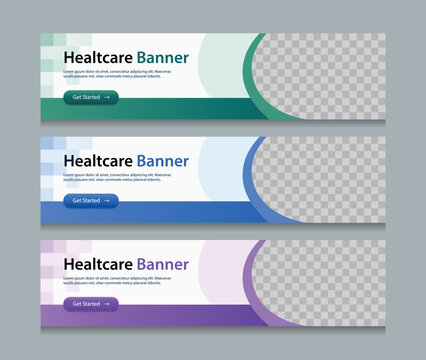 horizontal Healthcare web banner design background template. Suitable for web and social media ads. Vector illustration file with Space to add pictures.