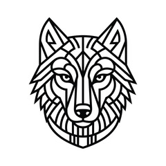 Obraz premium Wolf Head Geometric Line Art Illustration With Majestic Wild Animal Portrait, Intricate Tribal Style Outline, Minimalist Nordic Wildlife Design, And Bold Black And White Vector Artwork