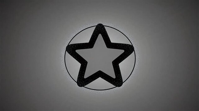 Black outlined five point star inside dotted circle with small stars on white background