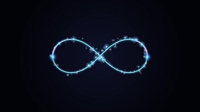 Glowing Infinity Symbol Blue Neon Light Particle Motion Graphics Loop