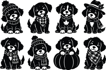 Fototapeta premium Cute winter dog vector elements collection