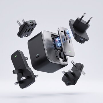 Universal travel adapter with interchangeable plugs, global power converter for international tourism, portable electronic charger with multiple socket types