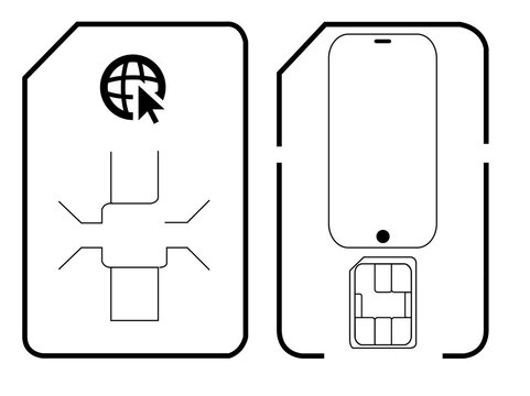 SIM Card Installation and Mobile Phone Network Connection Line Icon Illustration. Mobile SIM card with internet icon and smartphone line art vector