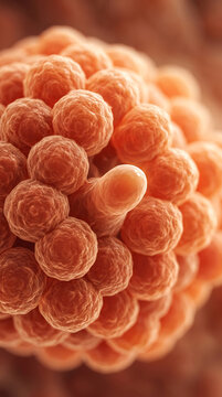 Microscopic view of spherical cluster cells with detailed surface texture
