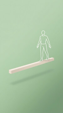 Person balancing on narrow pink beam against green background