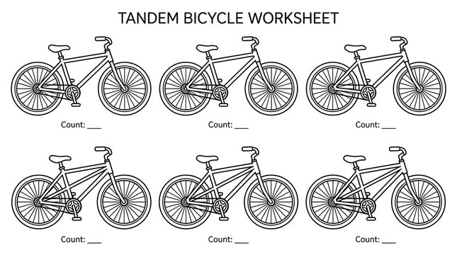 Kids math worksheet for counting tandem bicycle illustrations.