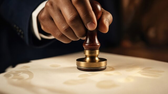 Businessman Stamping Document with Vintage Wax Seal Stamp