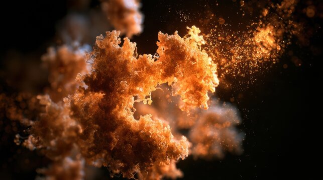 ULK1 autophagy initiation complex reacts to energy depletion signal. The warm amber signal spreads in the dark, starting the autophagy process.