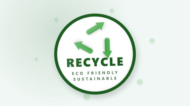 Green circular recycle symbol with eco friendly and sustainable text on a light background.