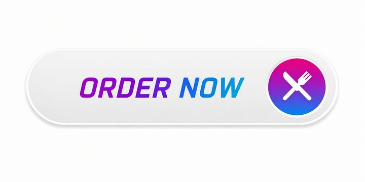 Modern order now button with food icon and gradient text