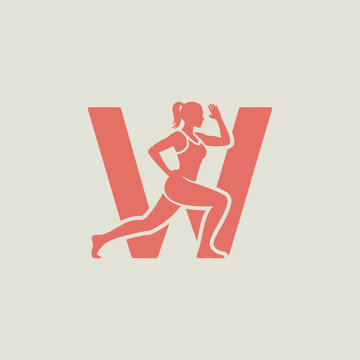 Letter w logo with woman doing lunge exercise