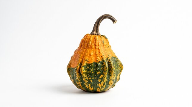 Gourd with Orange and Green Colors and Textured Surface on White Background