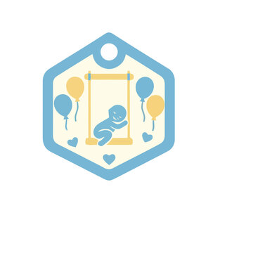 Baby on swing with balloons and hearts icon