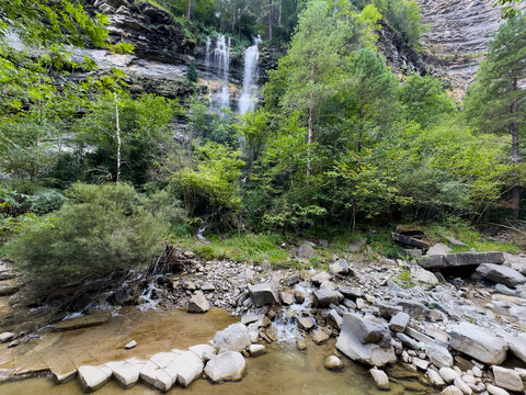 beautiful landscape with waterfall photo