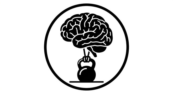 Brain lifting kettlebell vector icon health