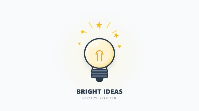 Minimalist flat vector illustration of a glowing light bulb representing bright ideas and creative solutions.
