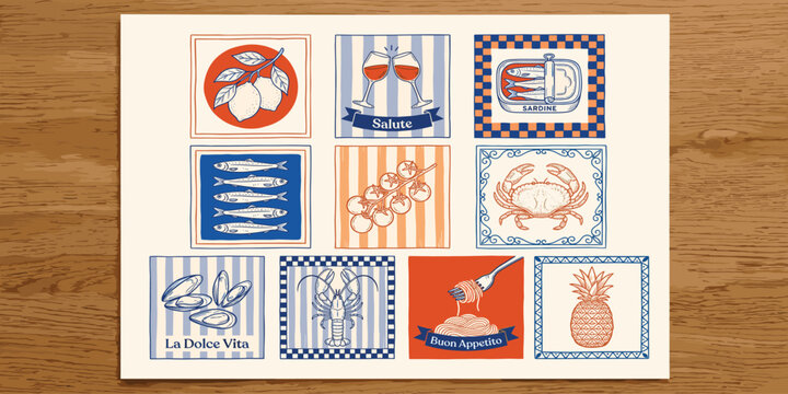 vintage food posters kitchen frame banner food and drinks compositions with fruit fich