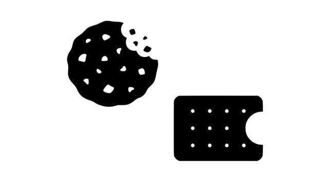 Simple black and white donut and cookie icon set with bite marks