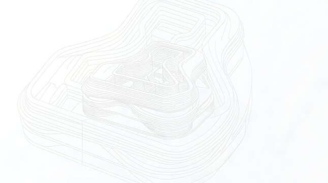 Minimalist abstract architectural sketch featuring nested rectangular shapes and curved lines suggesting modern building structure or conceptual space layout