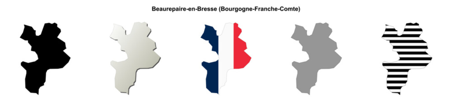 Beaurepaire-en-Bresse (Bourgogne-Franche-Comte) blank outline map set