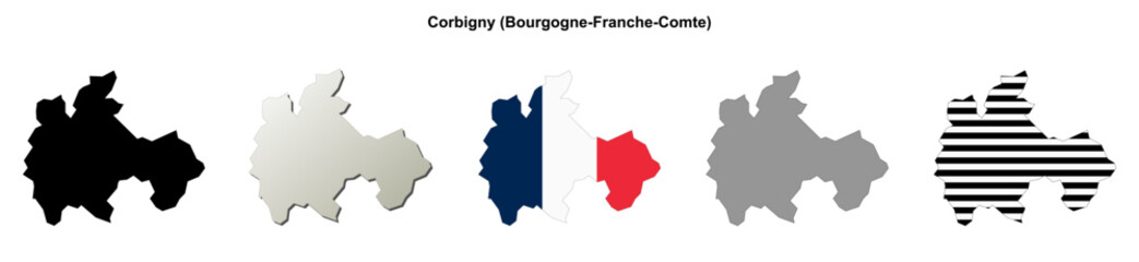 Fototapeta premium Corbigny (Bourgogne-Franche-Comte) blank outline map set